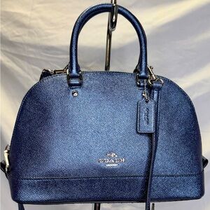 COACH Sierra Metallic Navy Blue Crossgrain Dome Satchel Crossbody Bag; MINI SIZE